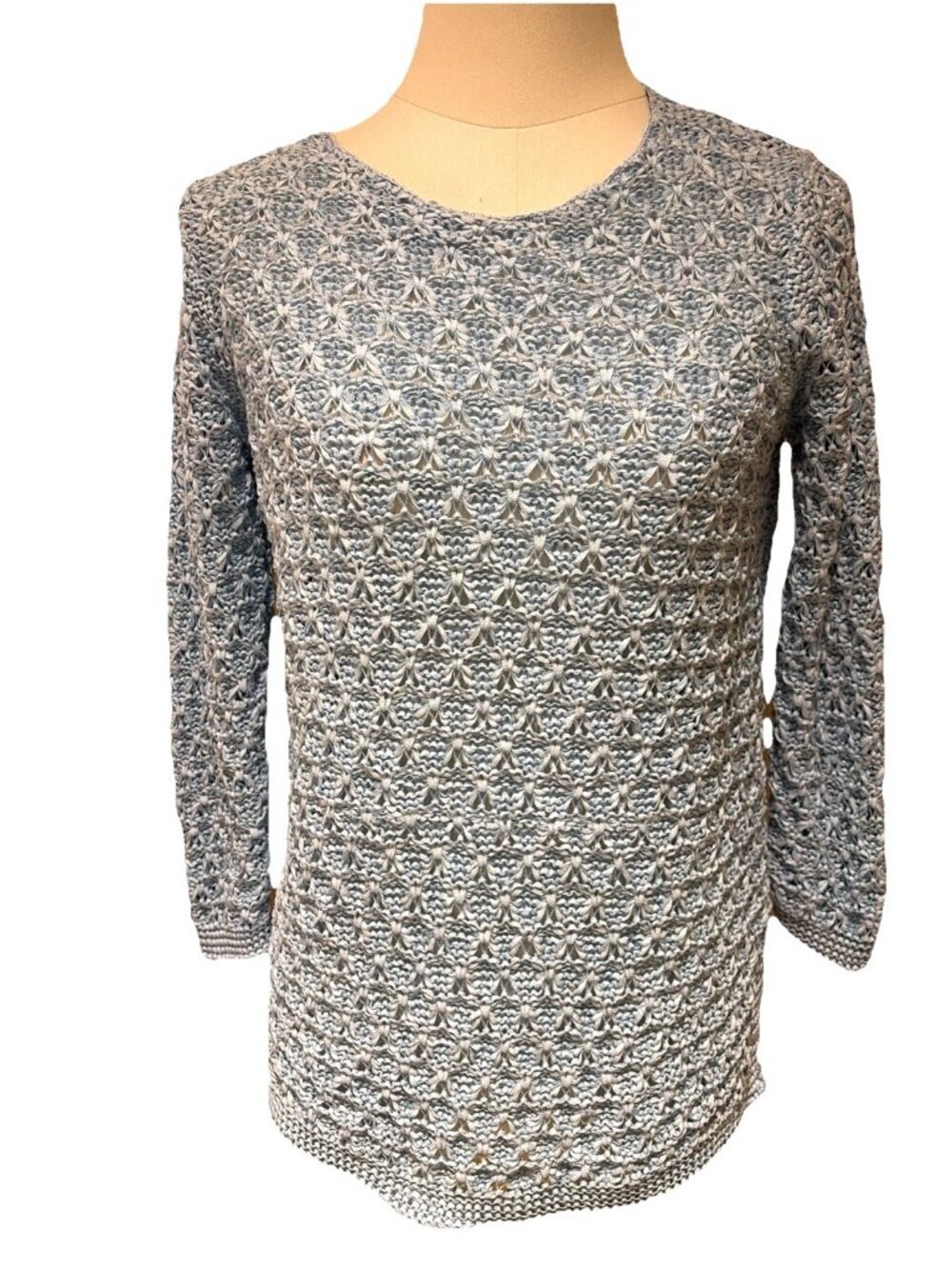 Dana Buchman Women's Crochet Sweater Size S Powder Blue Open Weave Cottagecore